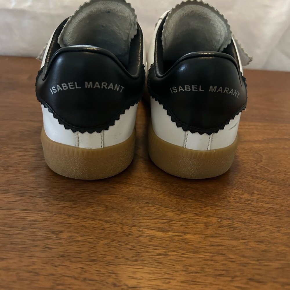 Isabel Marant White, Black & Gum Leather Velcro Sneakers - Picture 6 of 8